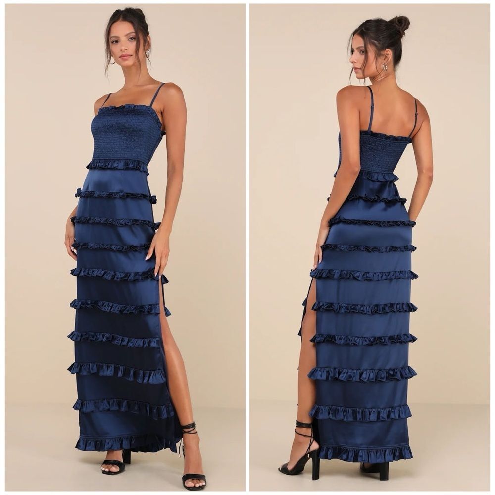 Lulu's Navy Blue Ruffled Maxi Dress